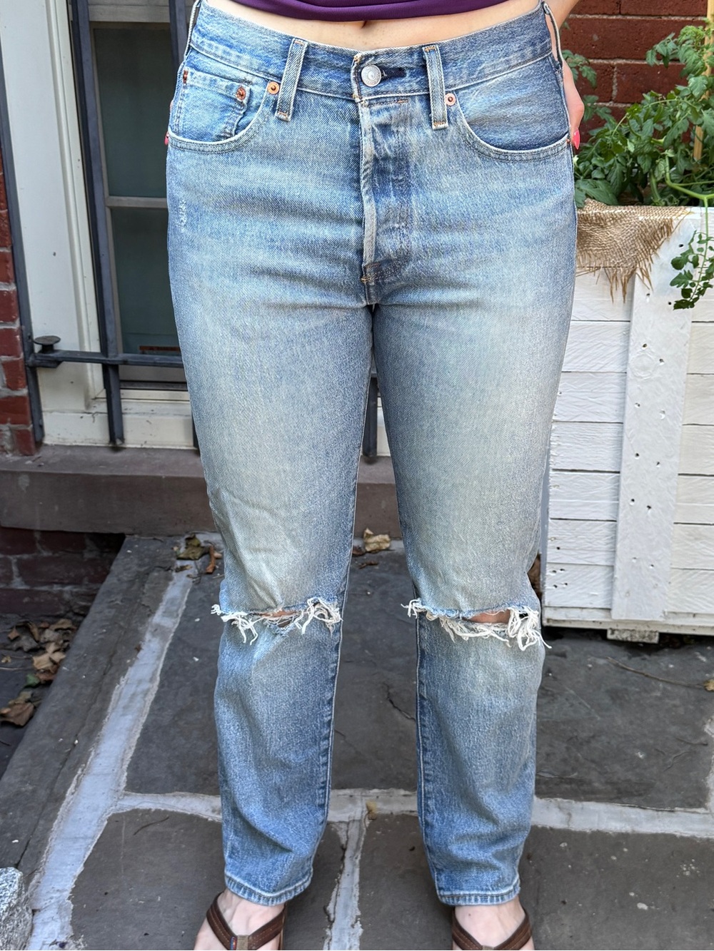 Levi's 501 Light Blue Distressed Boyfriend Jeans